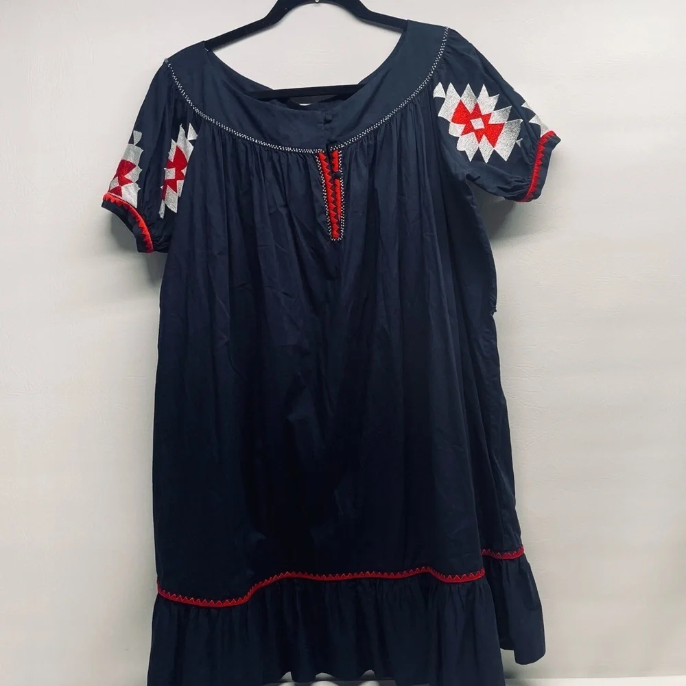 Tory Burch embroidered mini dress size 4 navy blue - Picture 8 of 11